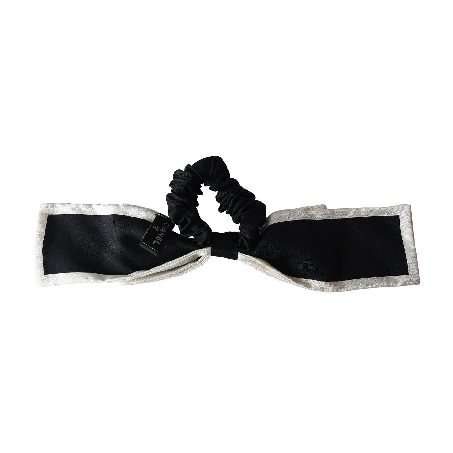 Chanel Silk Hair Tie Black Ivory-NOBLEMARS