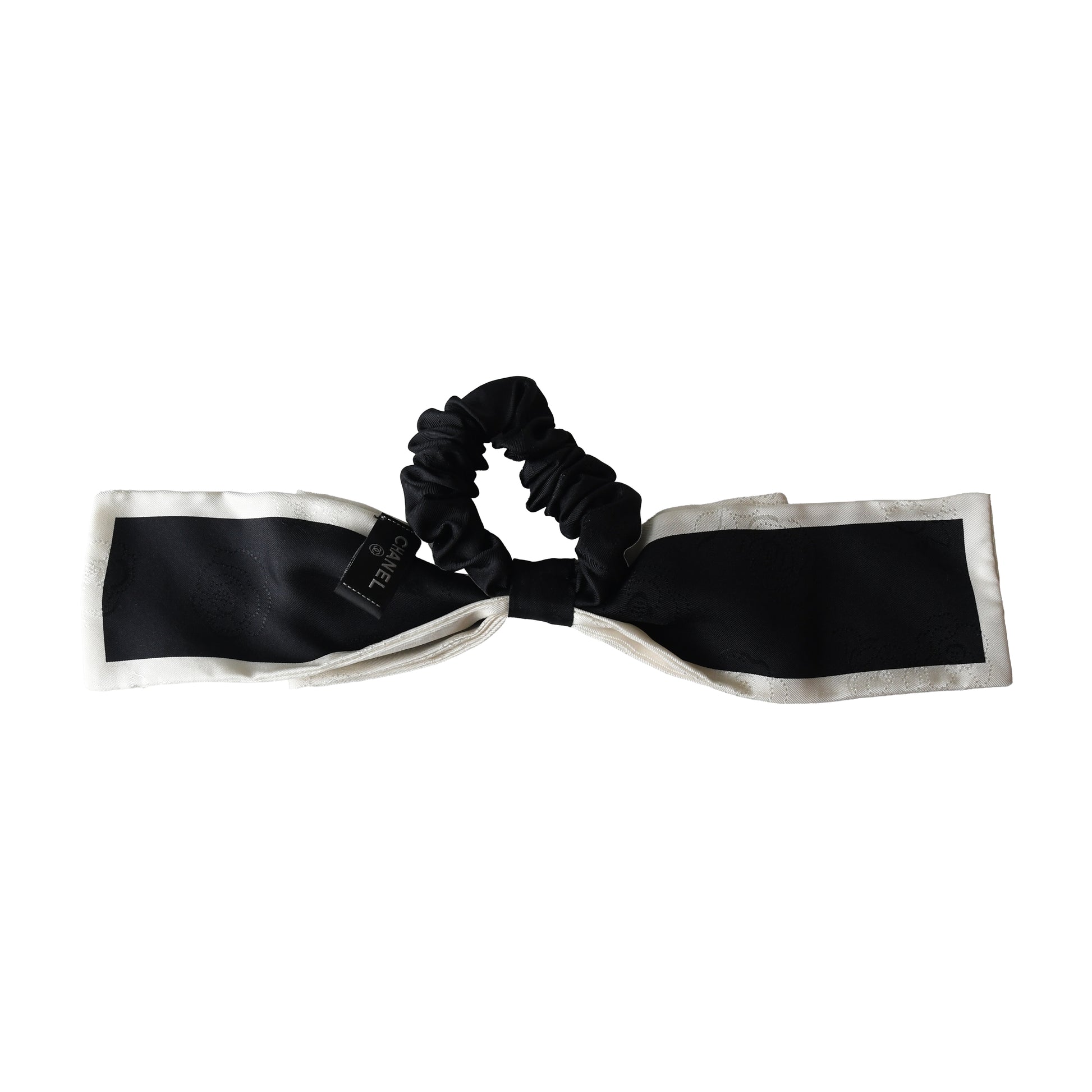 Chanel Silk Hair Tie Black Ivory-NOBLEMARS