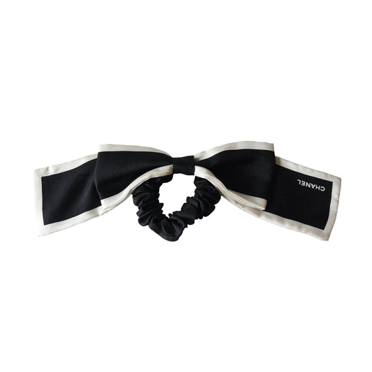Chanel Silk Hair Tie Black Ivory-NOBLEMARS