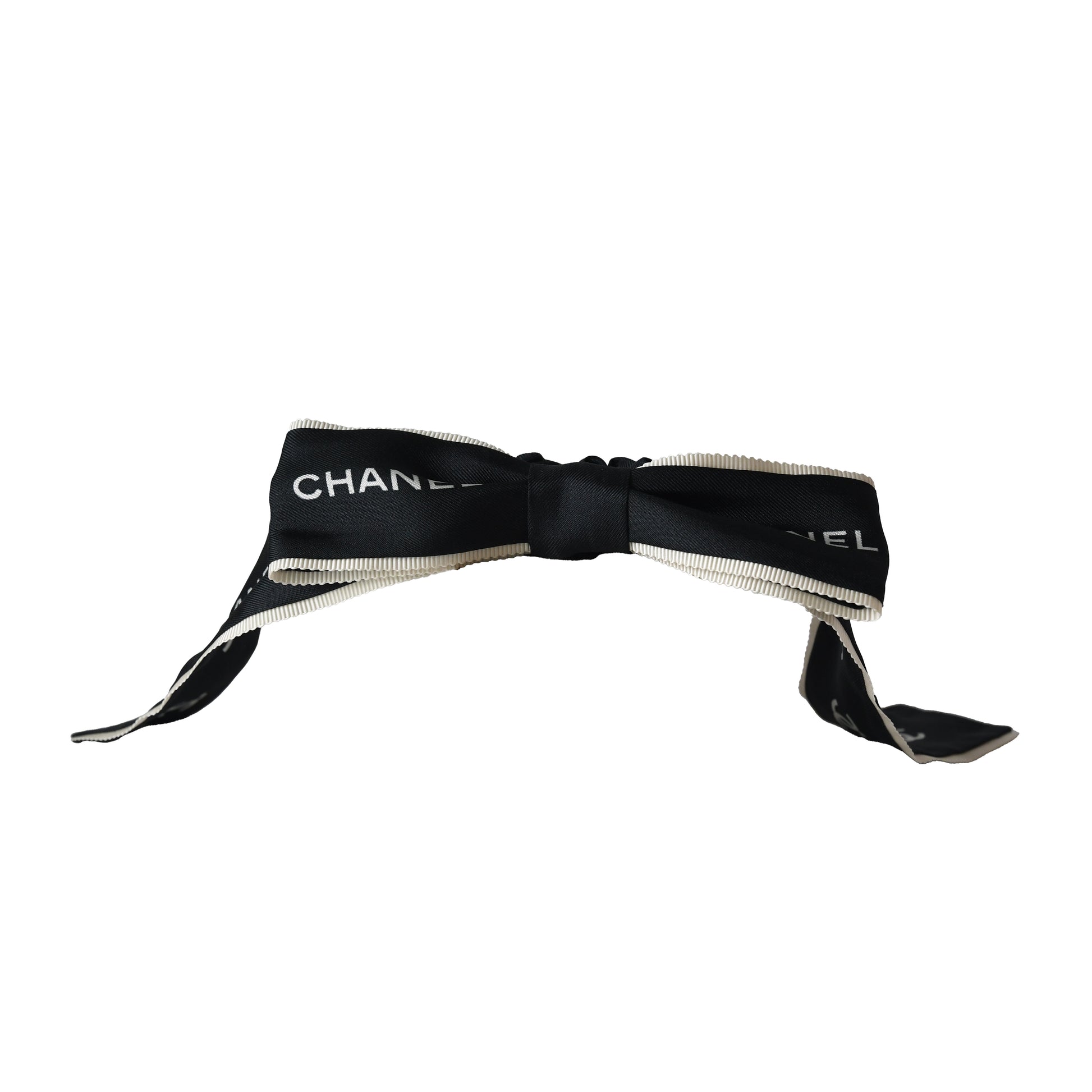 Chanel CC Silk Hair Tie Black-NOBLEMARS