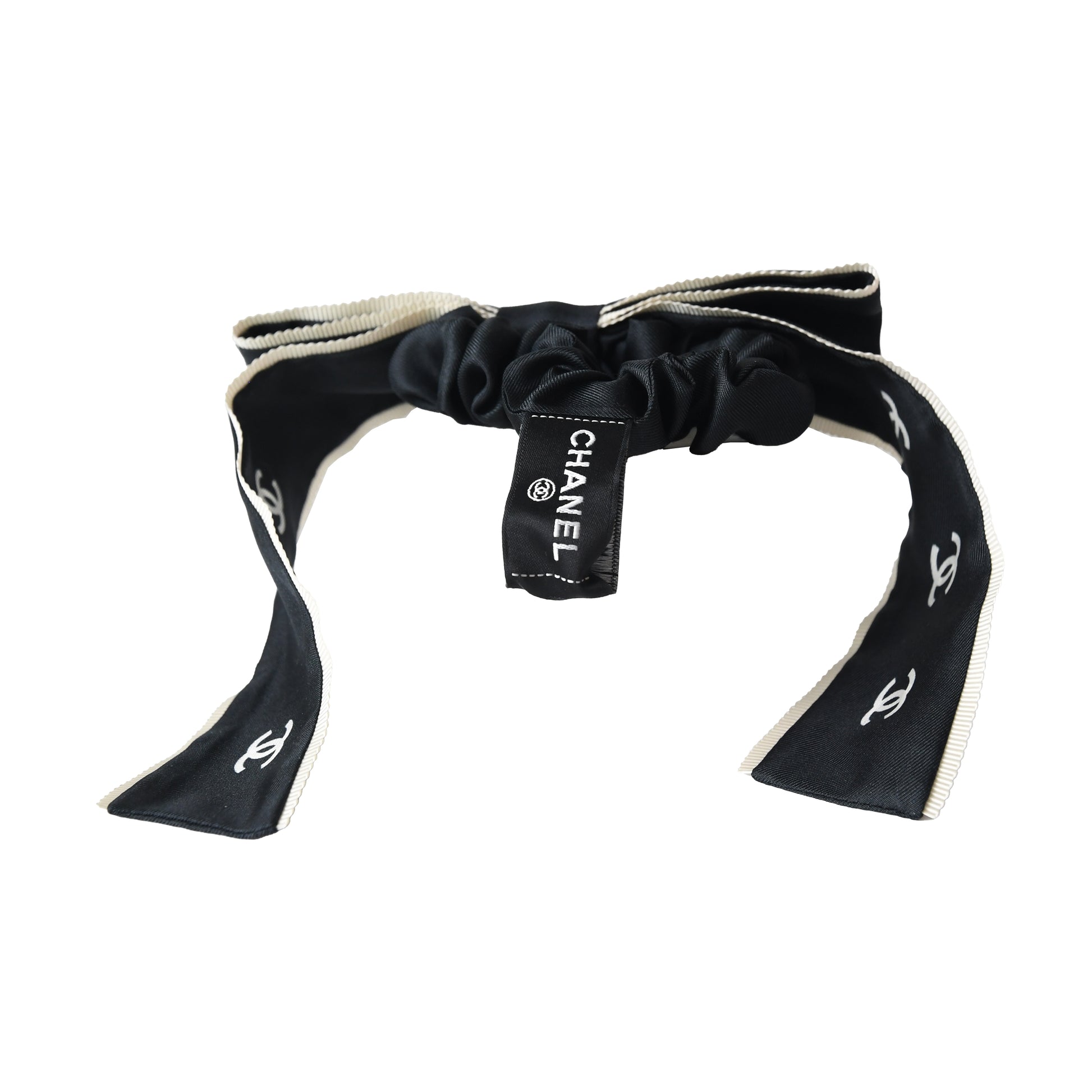 Chanel CC Silk Hair Tie Black-NOBLEMARS