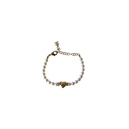 Chanel CC Crystal Strass Heart Pearl Bracelet Gold-NOBLEMARS