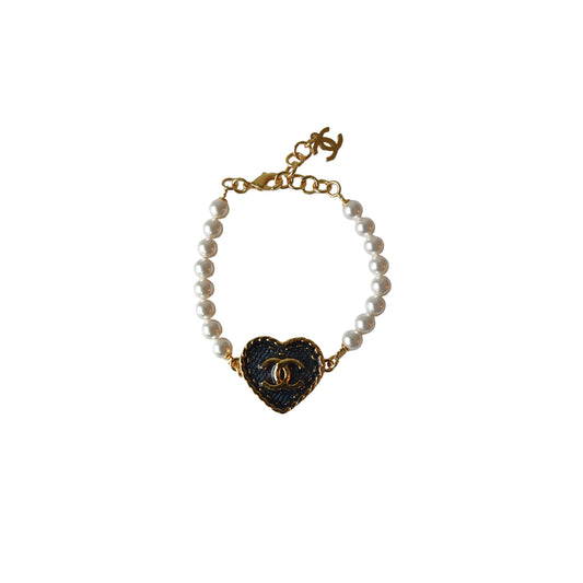 Chanel CC Heart Metal Denim Bracelet Gold Blue Pearly-NOBLEMARS