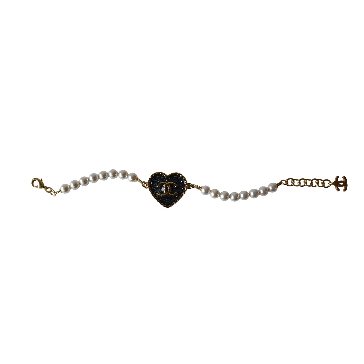 Chanel CC Heart Metal Denim Bracelet Gold Blue Pearly-NOBLEMARS