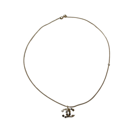 Chanel CC Logo With Square Crystal Strass Pendant Necklace Gold-NOBLEMARS