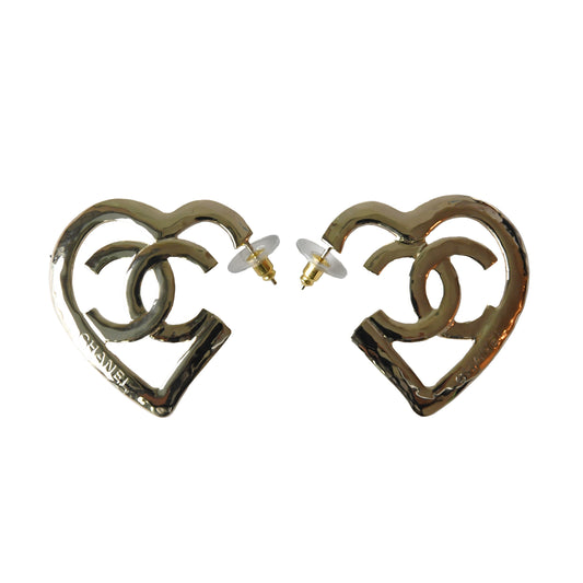 Chanel CC Heart Metal Coco In Love Hoop Earrings Gold-NOBLEMARS