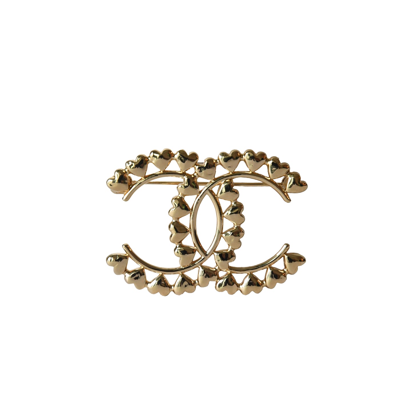 Chanel Metal CC Heart Brooch Gold-NOBLEMARS