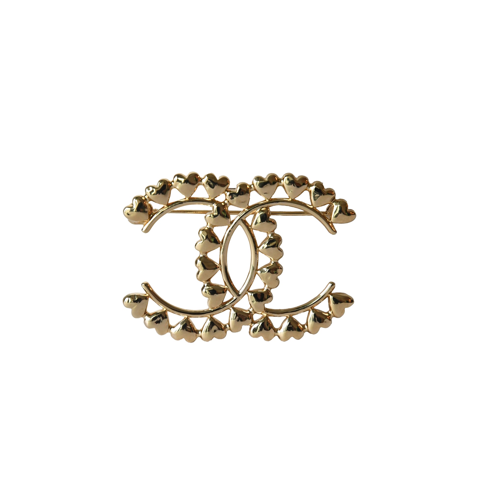 Chanel Metal CC Heart Brooch Gold-NOBLEMARS