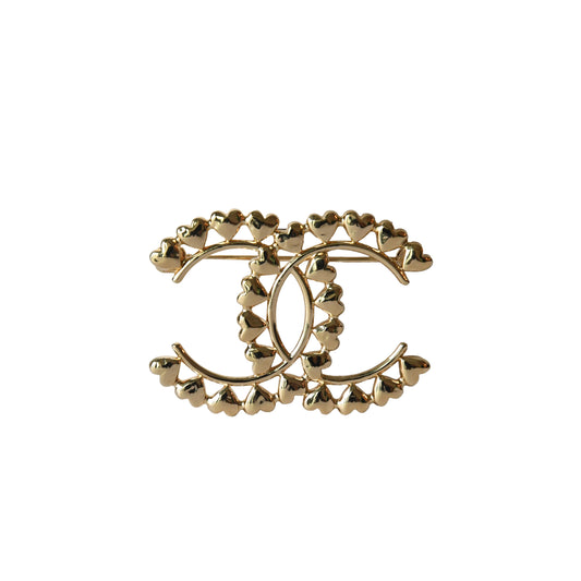Chanel Metal CC Heart Brooch Gold-NOBLEMARS