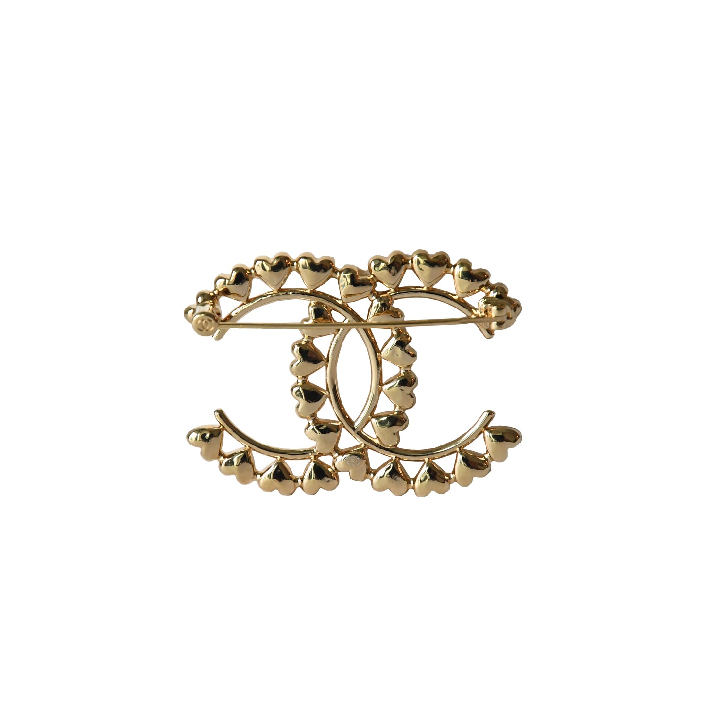 Chanel Metal CC Heart Brooch Gold-NOBLEMARS