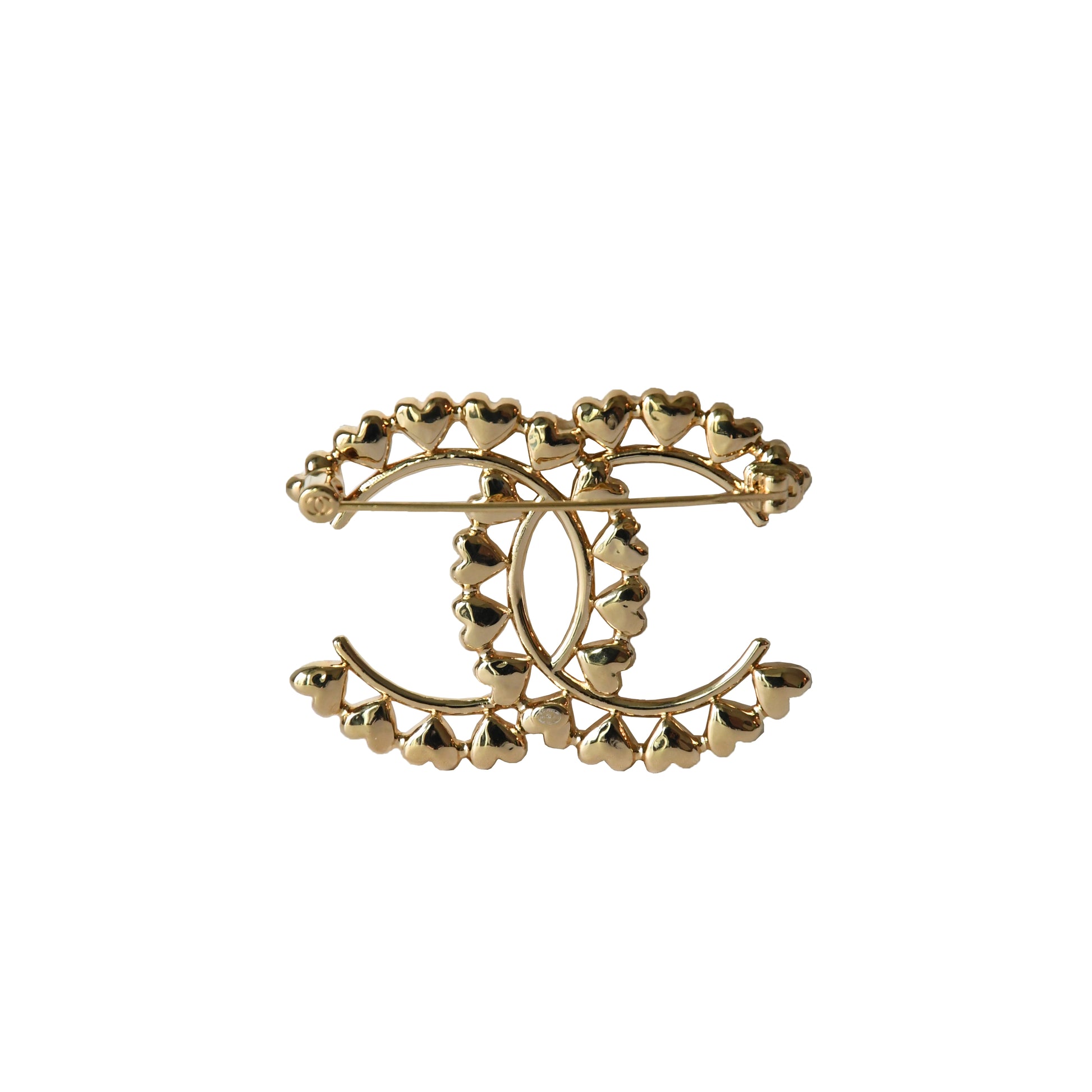 Chanel Metal CC Heart Brooch Gold-NOBLEMARS