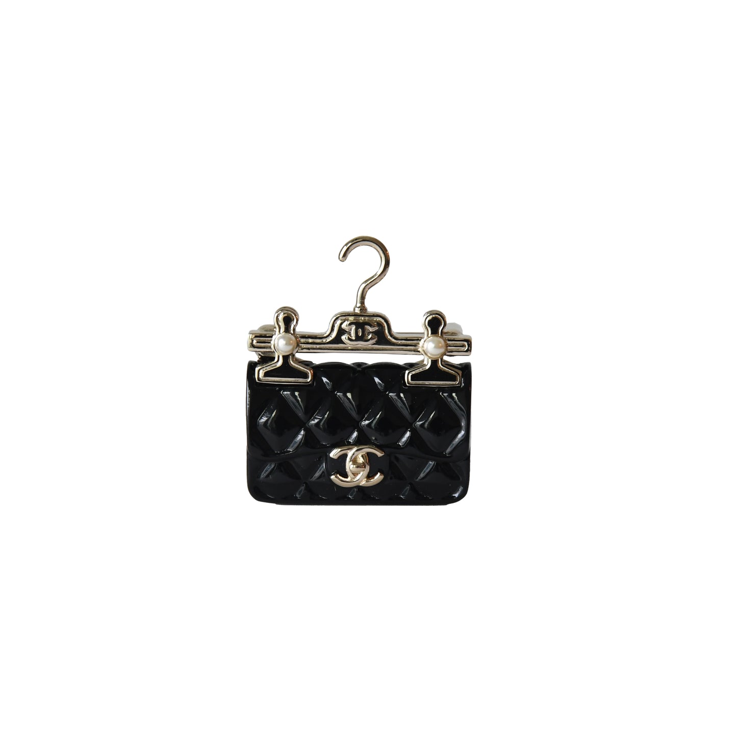 Chanel Metal Resin Quilted Flap Bag Brooch Black-NOBLEMARS