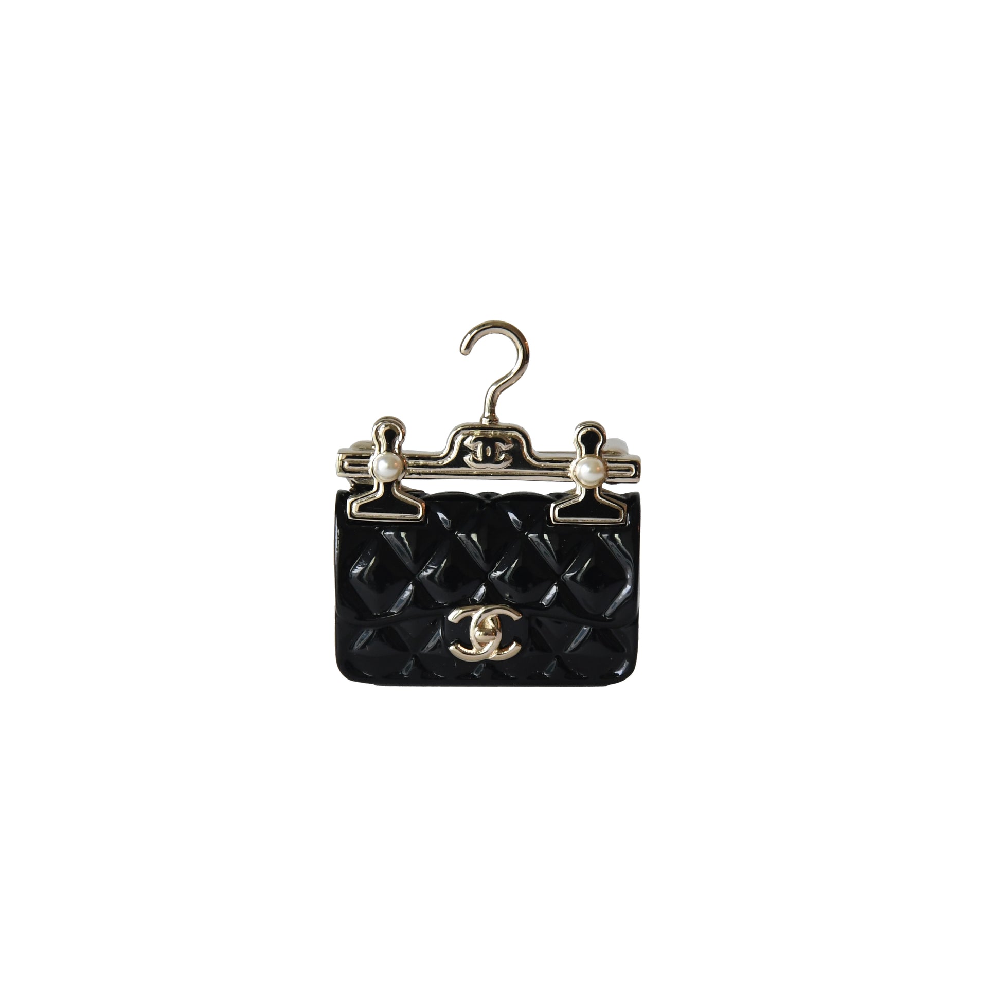Chanel Metal Resin Quilted Flap Bag Brooch Black-NOBLEMARS