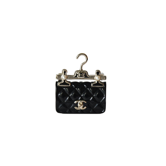 Chanel Metal Resin Quilted Flap Bag Brooch Black-NOBLEMARS