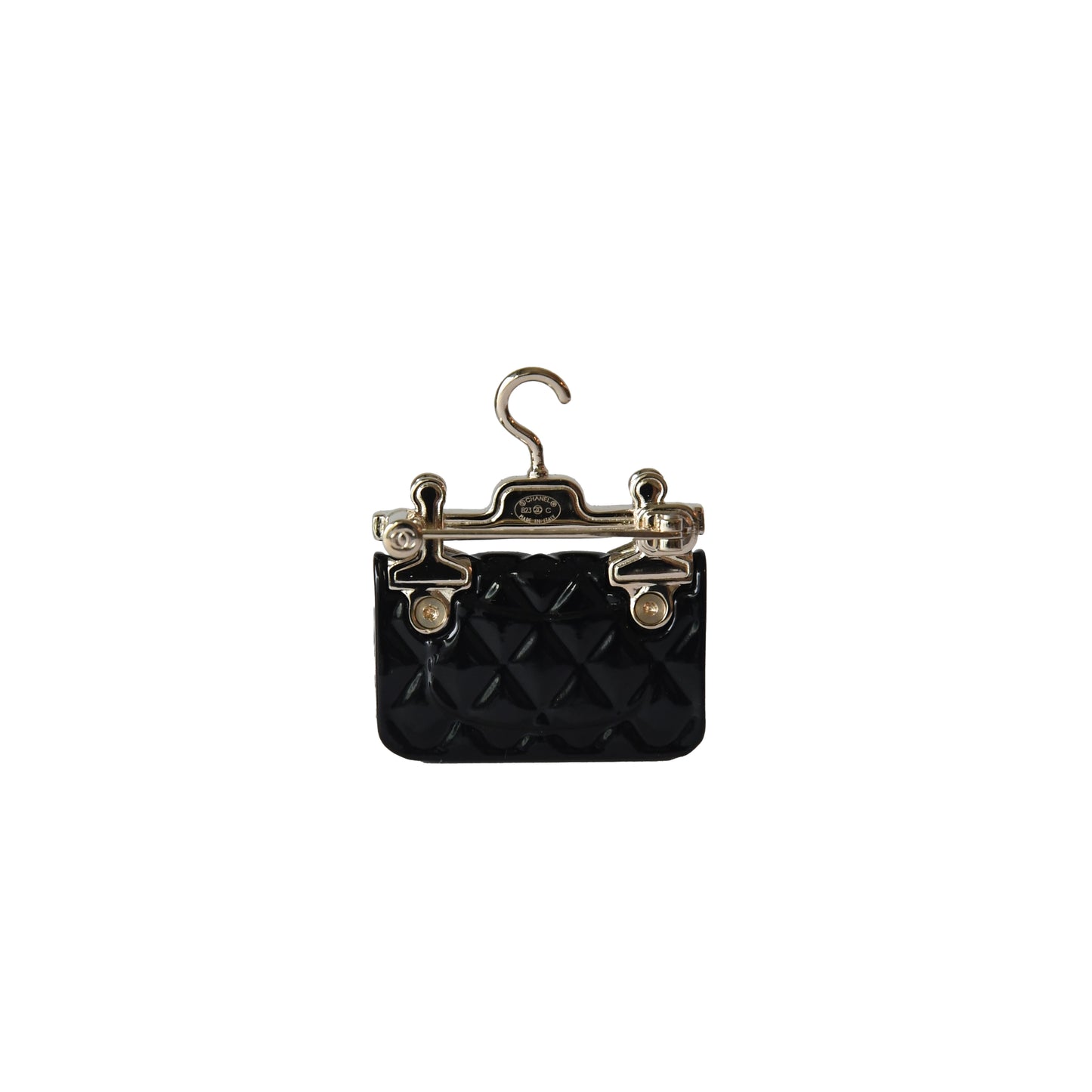 Chanel Metal Resin Quilted Flap Bag Brooch Black-NOBLEMARS
