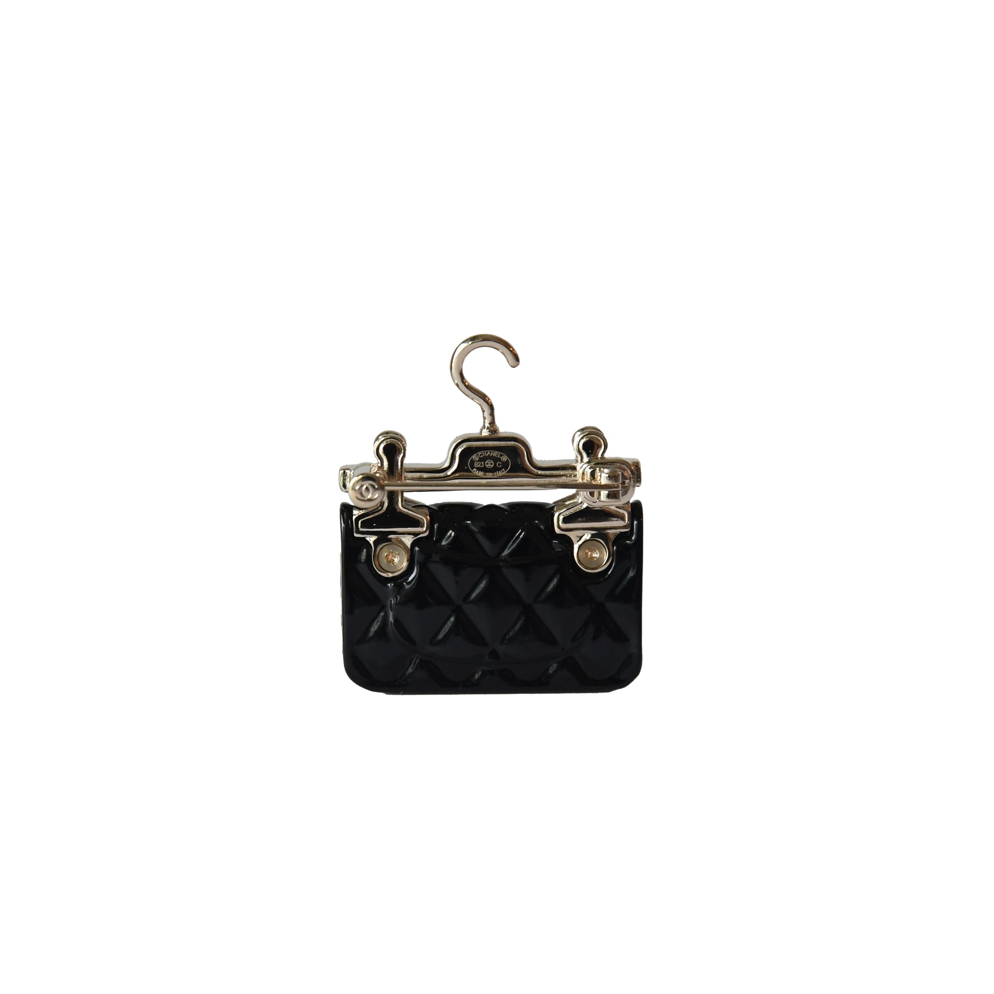 Chanel Metal Resin Quilted Flap Bag Brooch Black-NOBLEMARS