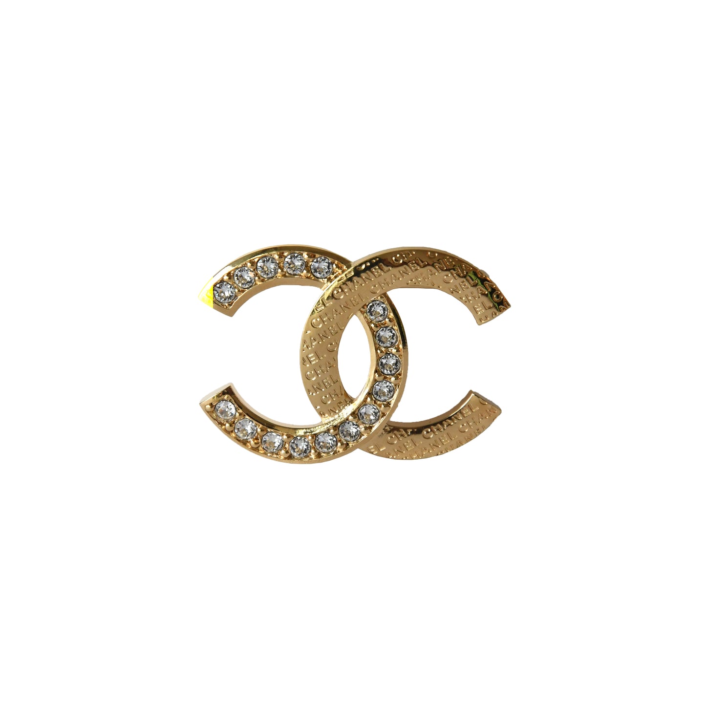 Chanel CC Metal Crystal Strass Brooch Gold-NOBLEMARS