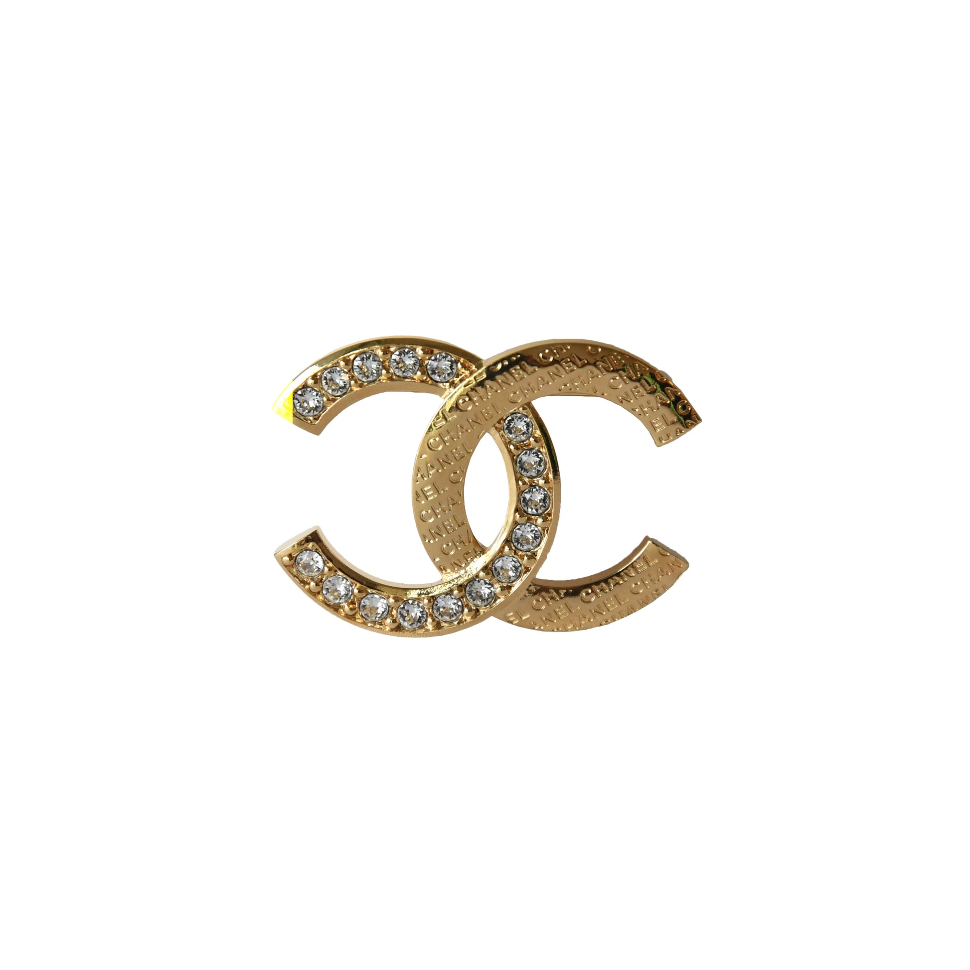 Chanel CC Metal Crystal Strass Brooch Gold-NOBLEMARS