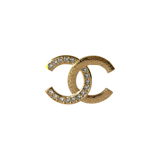 Chanel CC Metal Crystal Strass Brooch Gold-NOBLEMARS