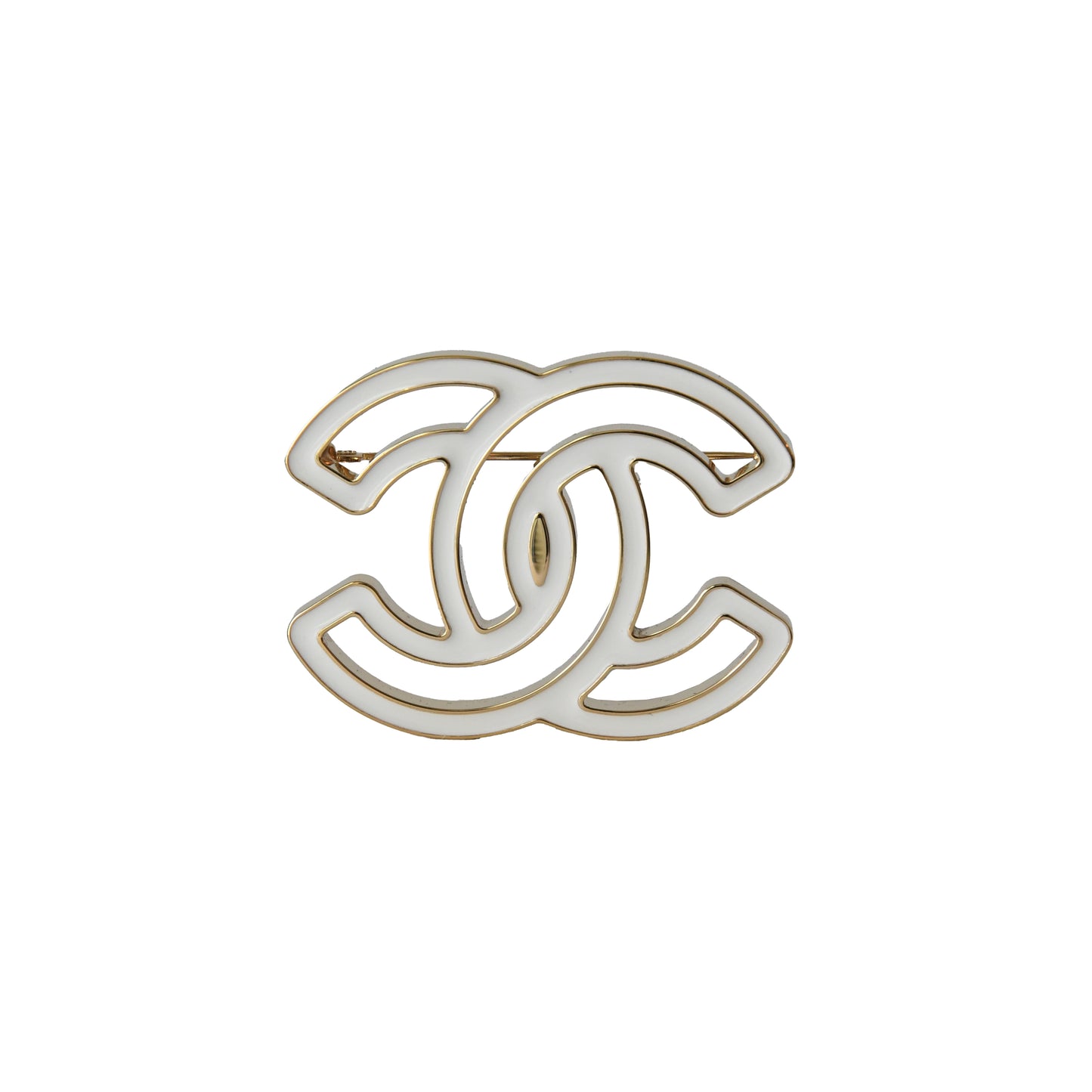 Chanel CC Metal Hollow Brooch White-NOBLEMARS