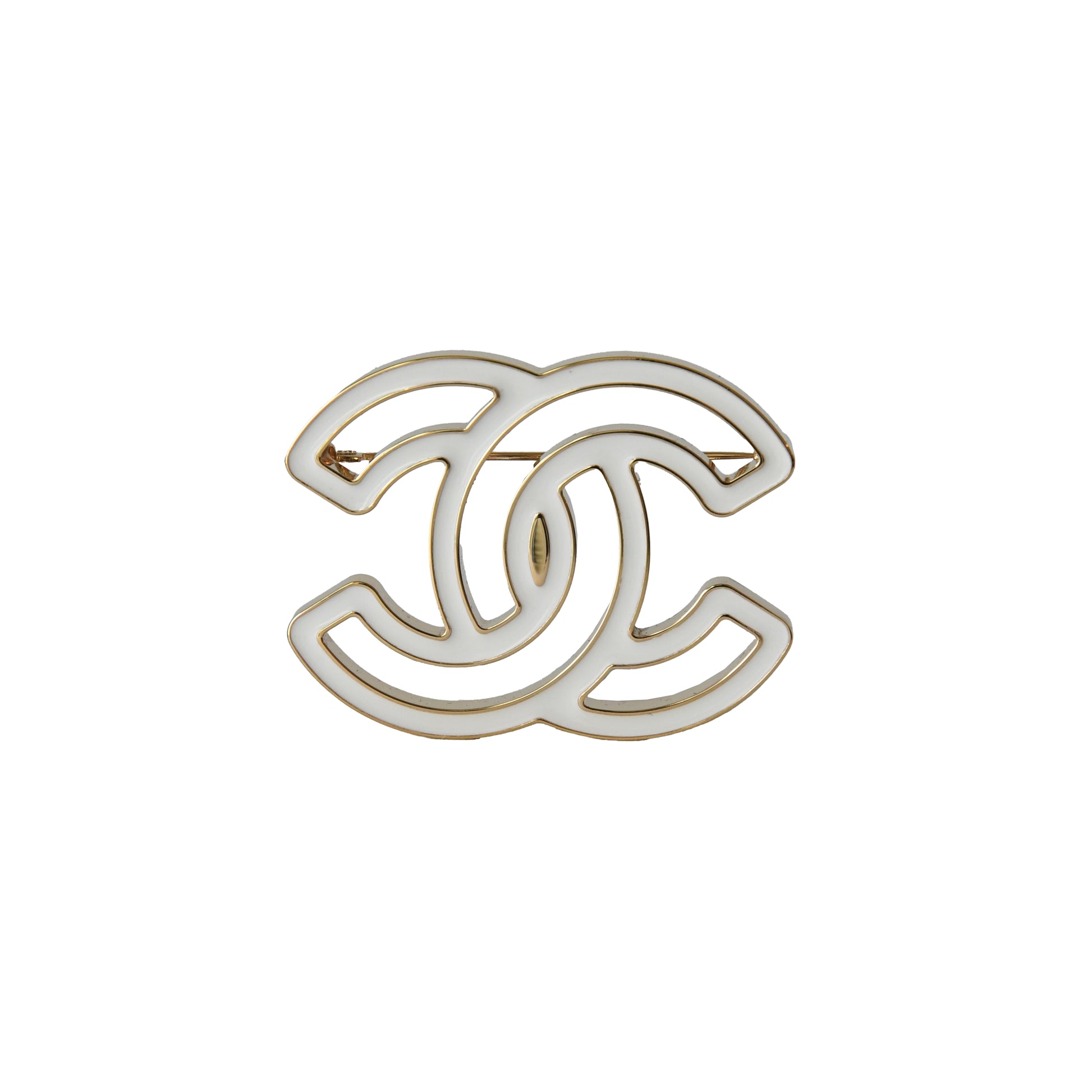 Chanel CC Metal Hollow Brooch White-NOBLEMARS