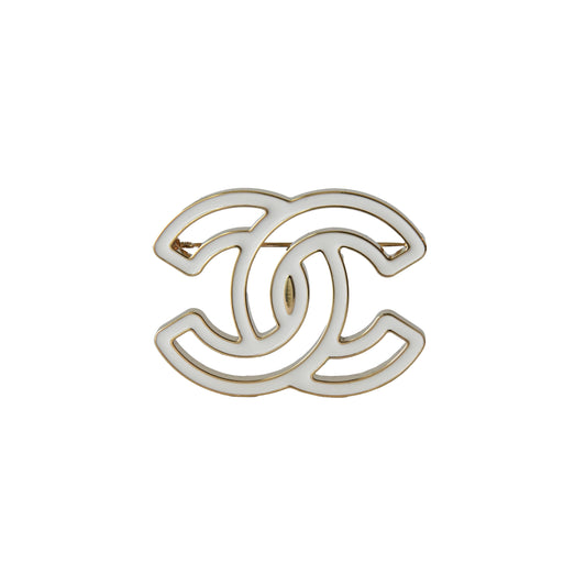 Chanel CC Metal Hollow Brooch White-NOBLEMARS