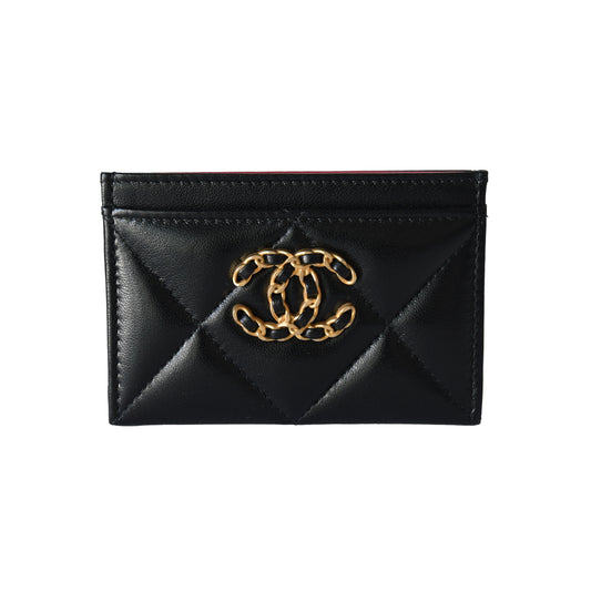Chanel CC Lambskin Quilted Card Holder Black-NOBLEMARS