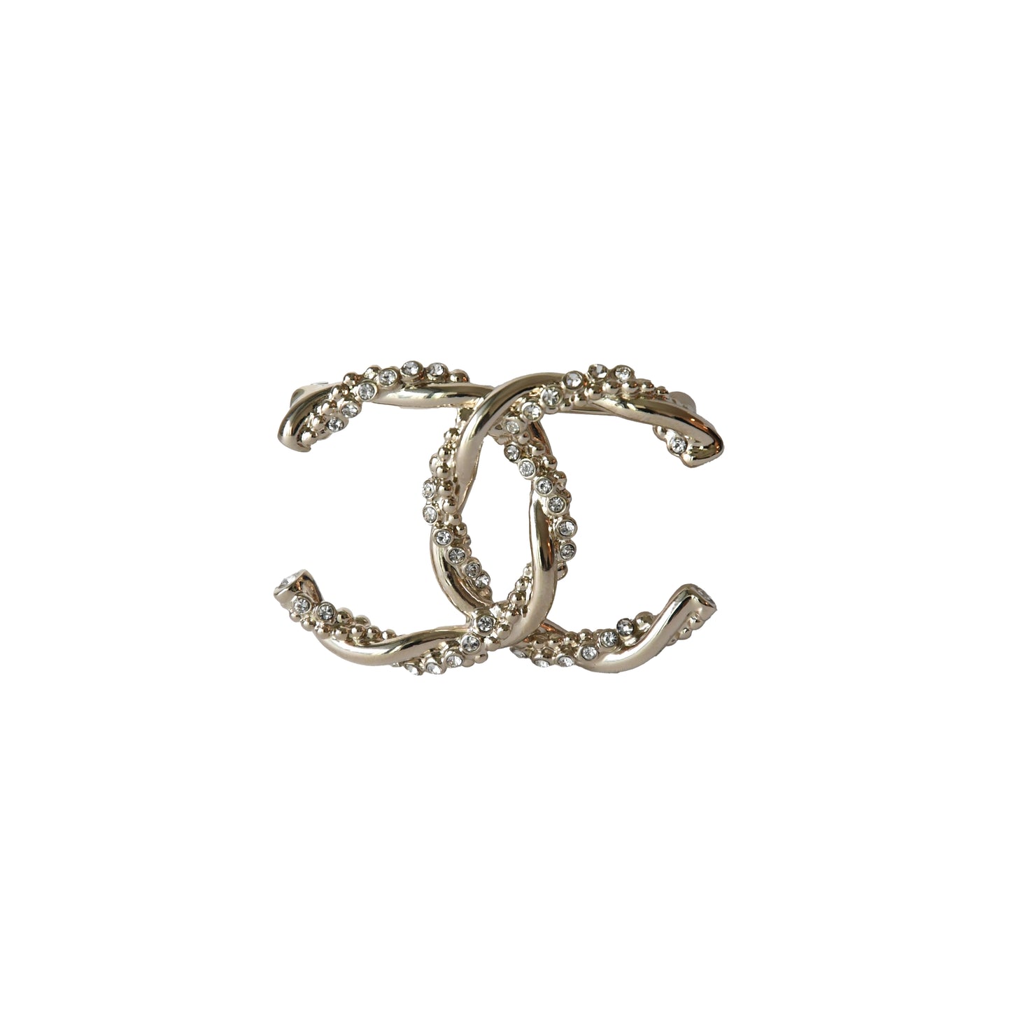 Chanel CC Metal Crystal Strass Twisted Brooch Light Gold-NOBLEMARS