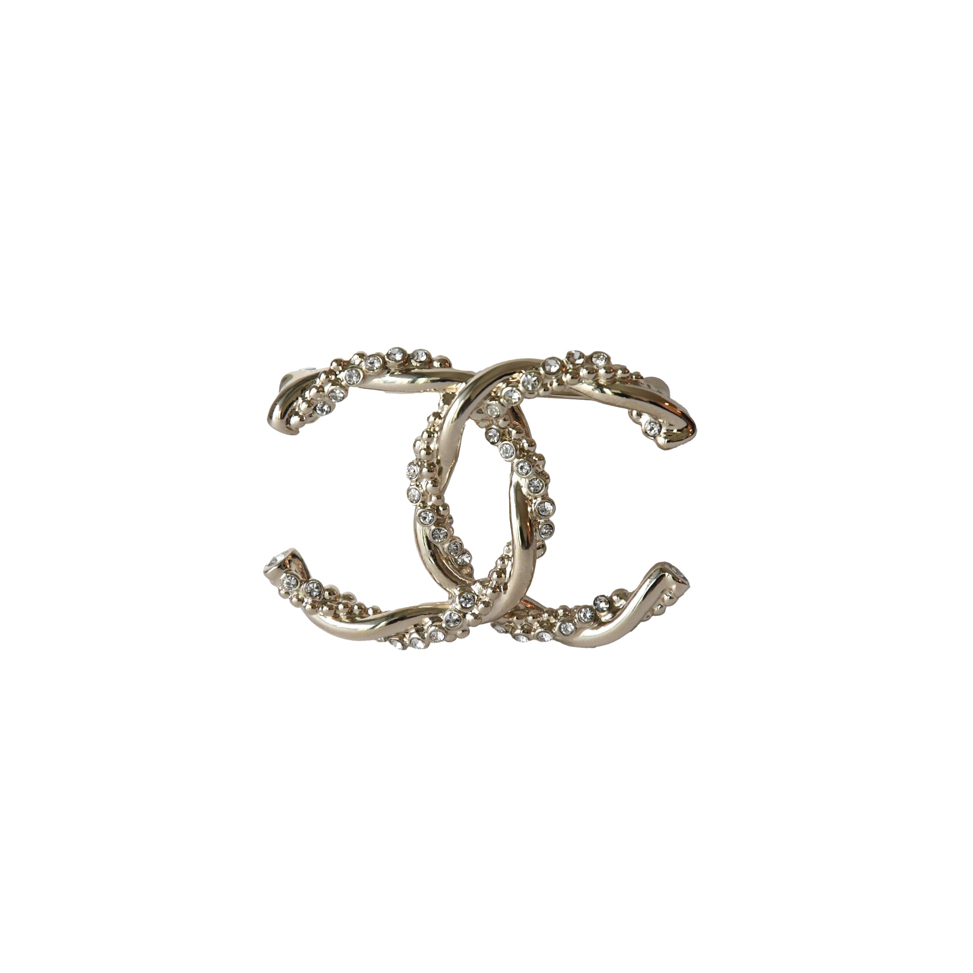 Chanel CC Metal Crystal Strass Twisted Brooch Light Gold-NOBLEMARS