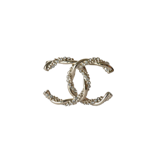 Chanel CC Metal Crystal Strass Twisted Brooch Light Gold-NOBLEMARS