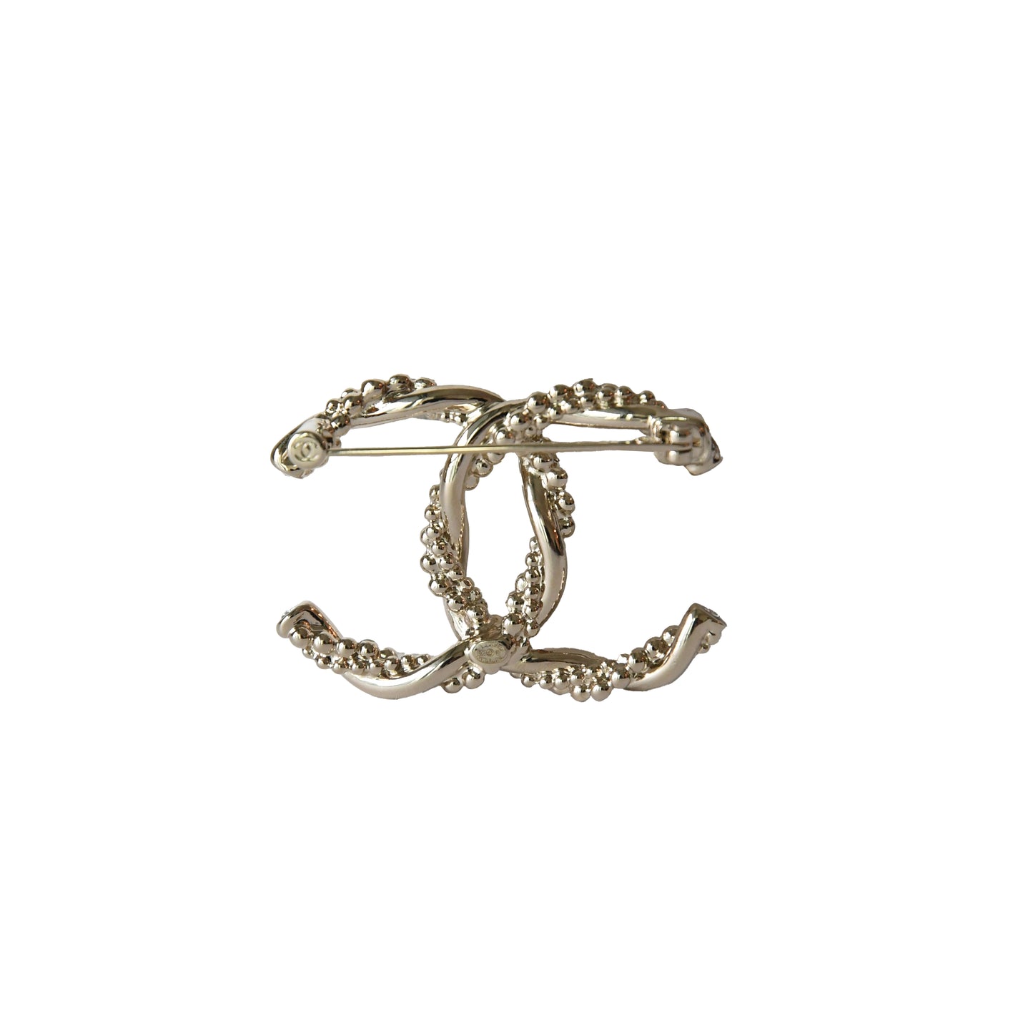 Chanel CC Metal Crystal Strass Twisted Brooch Light Gold-NOBLEMARS