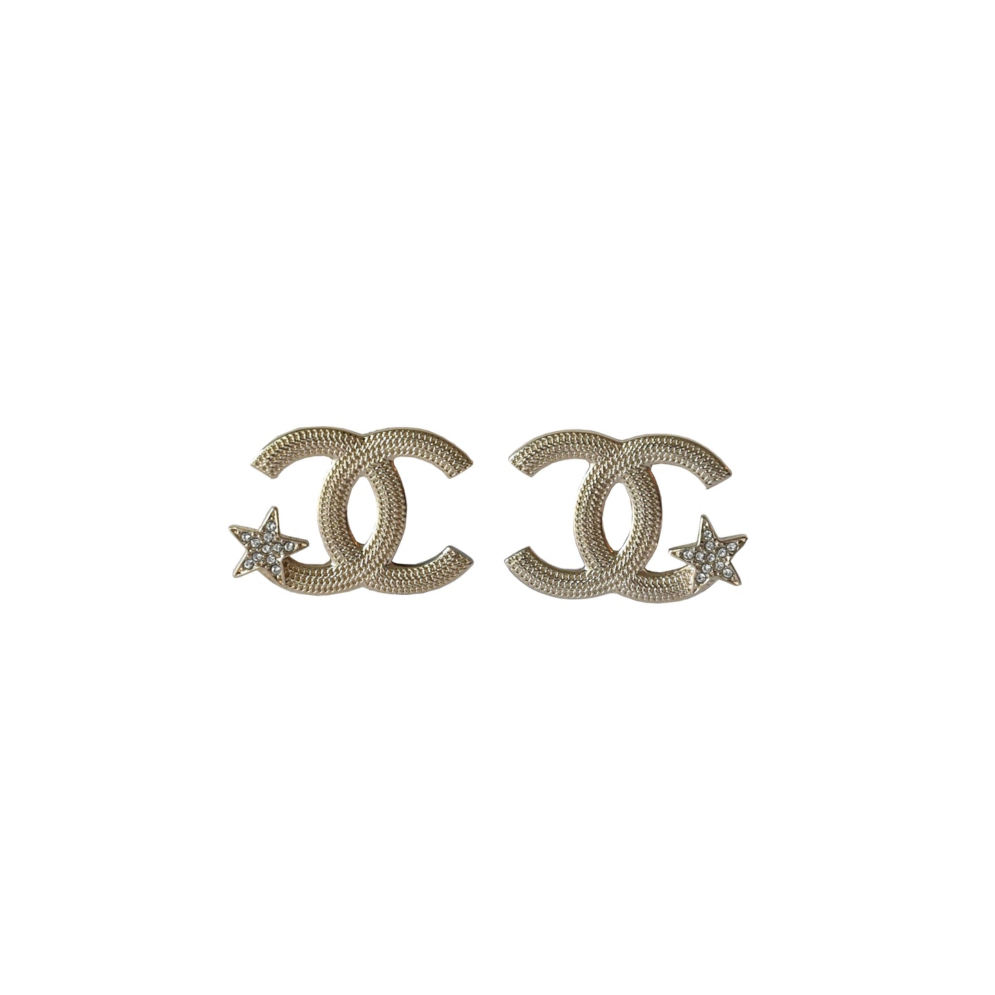 Chanel CC Rope Texture Corner Star Crystal Strass Earrings Gold-NOBLEMARS