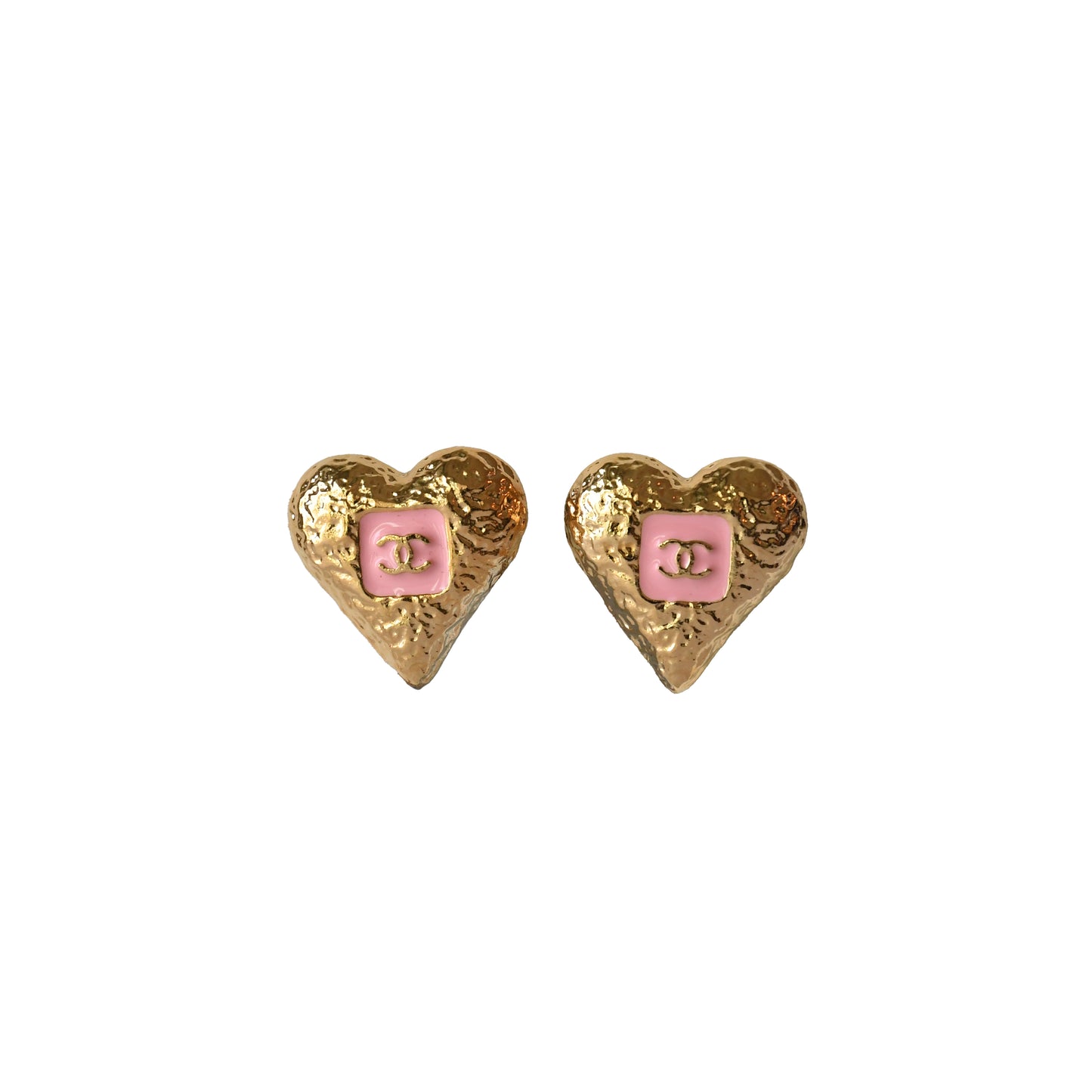 Chanel CC Enamel Heart Stud Earrings Gold-NOBLEMARS