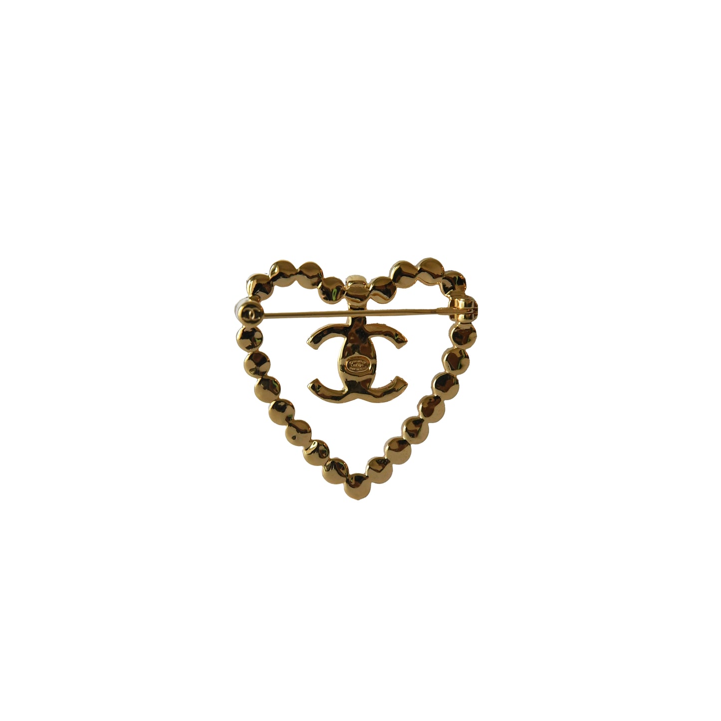 Chanel CC Crystal Strass Heart Brooch Gold-NOBLEMARS