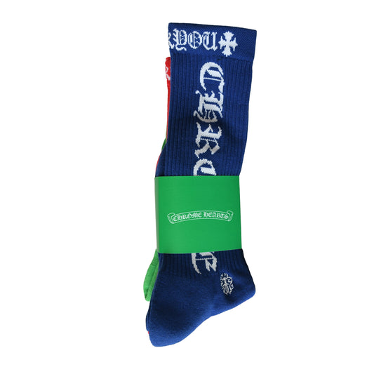 Chrome Hearts CH Socks 3-Pack Set Blue Red Green-NOBLEMARS