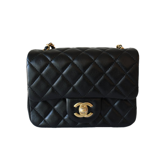 Chanel Lambskin Quilted Square Mini Pearl Crush Flap Bag Gold Hardware Black-NOBLEMARS
