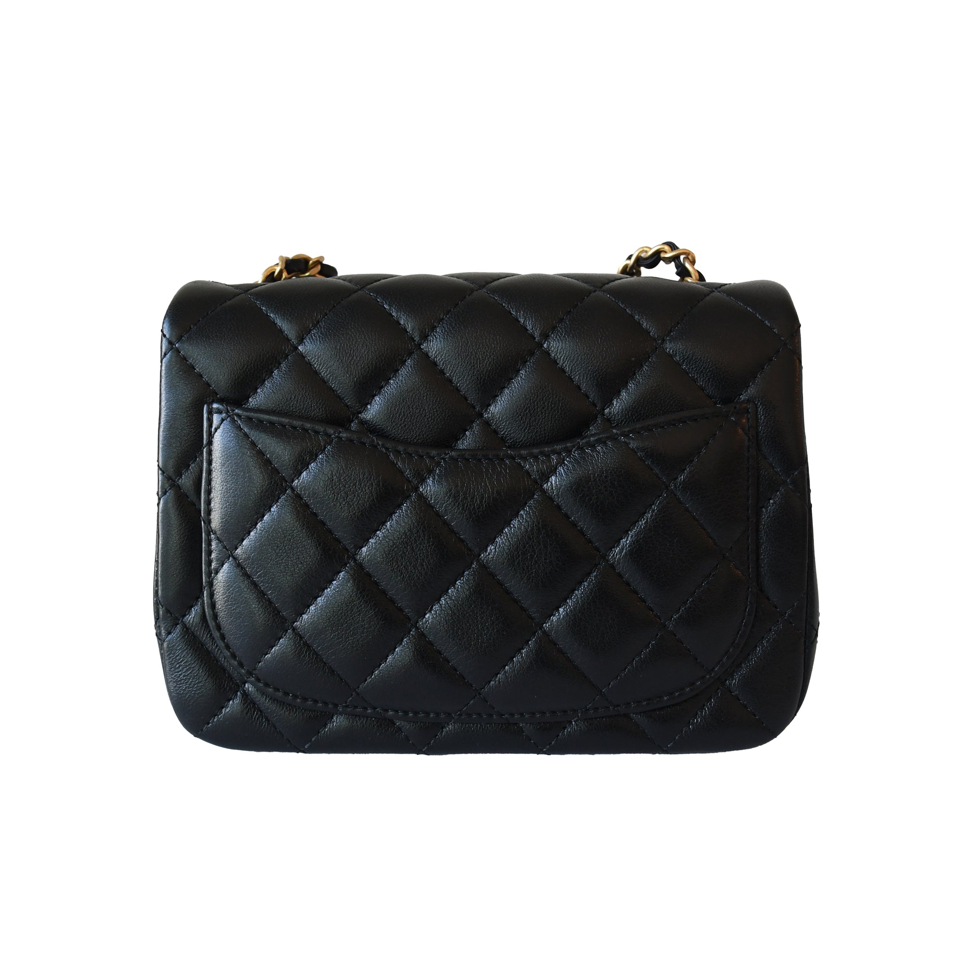 Chanel Lambskin Quilted Square Mini Pearl Crush Flap Bag Gold Hardware Black-NOBLEMARS
