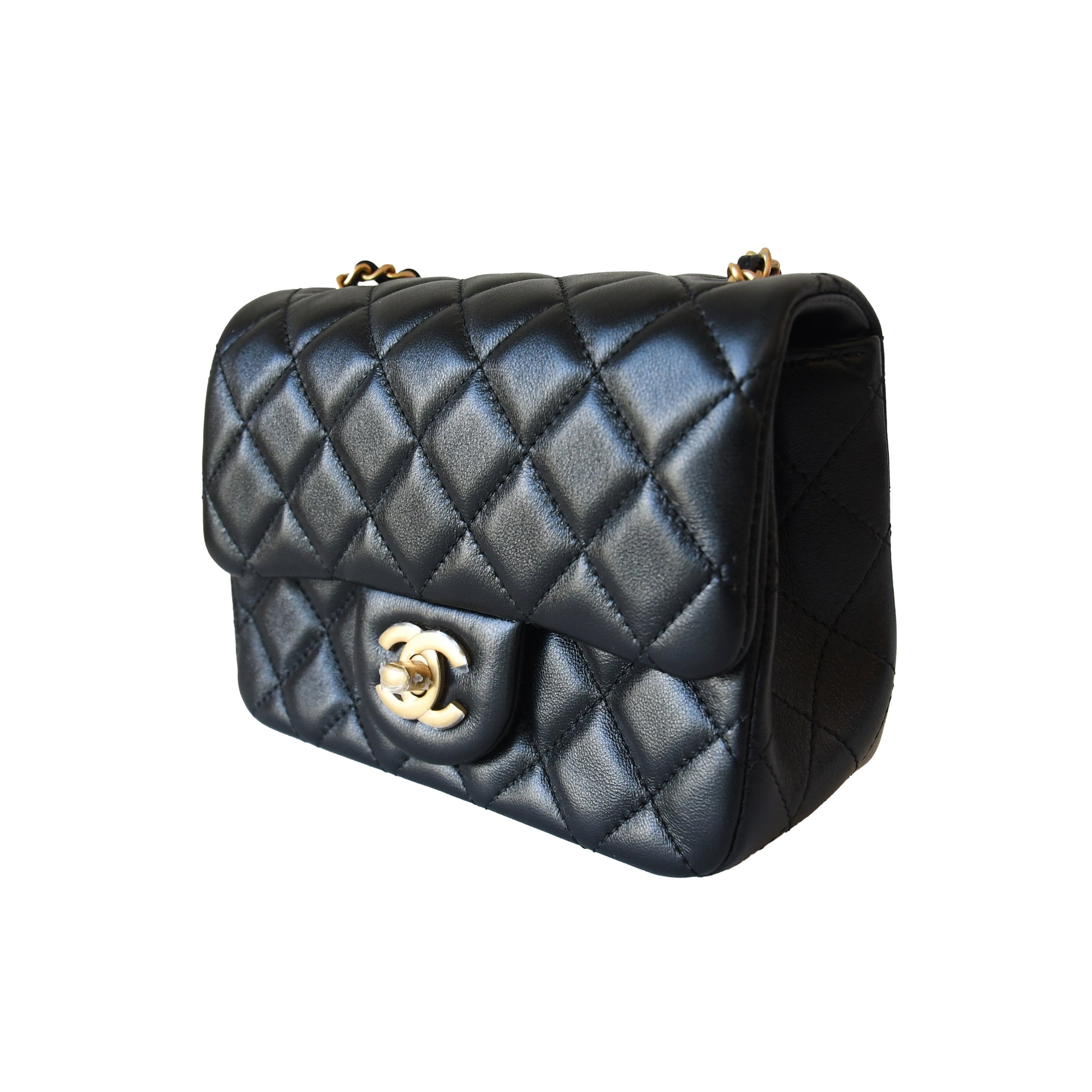 Chanel Lambskin Quilted Square Mini Pearl Crush Flap Bag Gold Hardware Black-NOBLEMARS