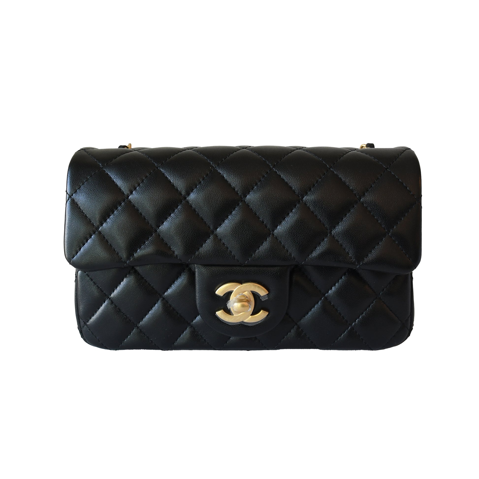 Chanel Quilted Lambskin Pearl Crush Rectangular Flap Bag Gold Hardware Black-NOBLEMARS