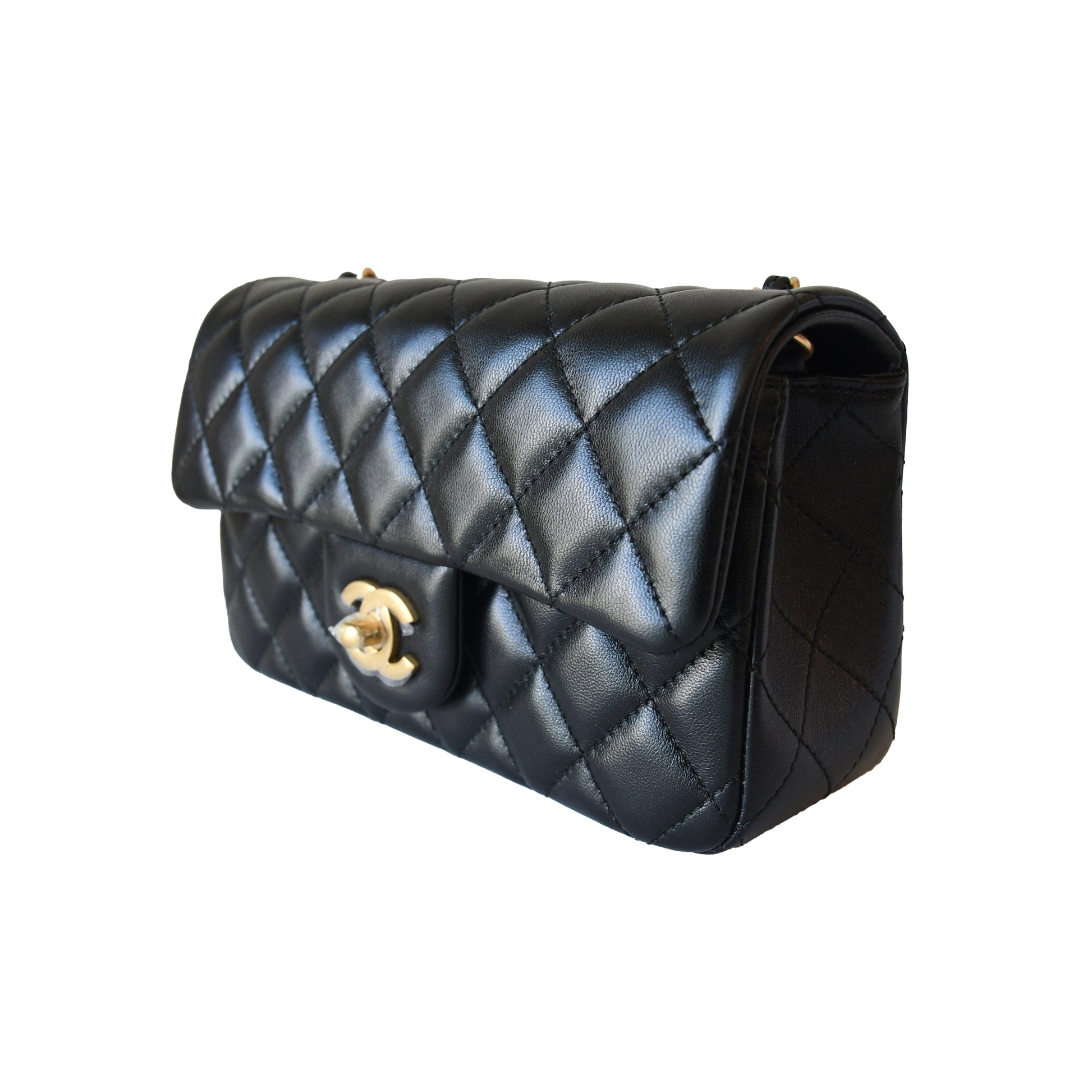 Chanel Quilted Lambskin Pearl Crush Rectangular Flap Bag Gold Hardware Black-NOBLEMARS