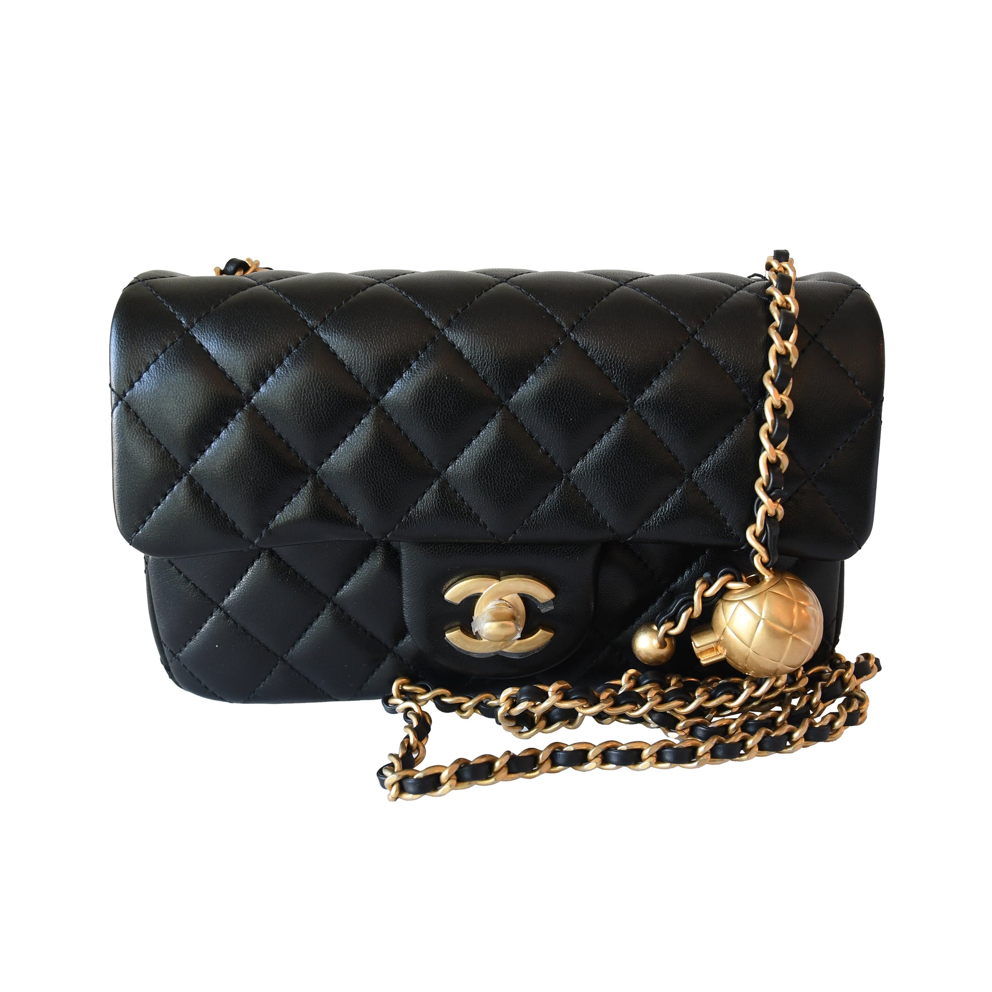 Chanel Quilted Lambskin Pearl Crush Rectangular Flap Bag Gold Hardware Black-NOBLEMARS
