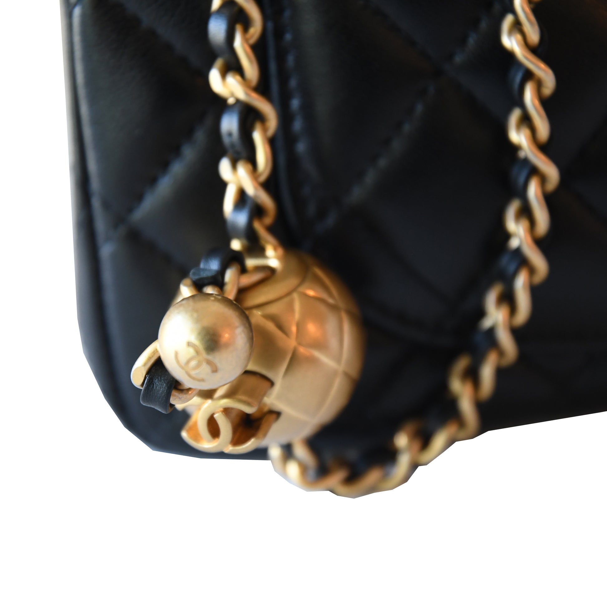 Chanel Quilted Lambskin Pearl Crush Rectangular Flap Bag Gold Hardware Black-NOBLEMARS