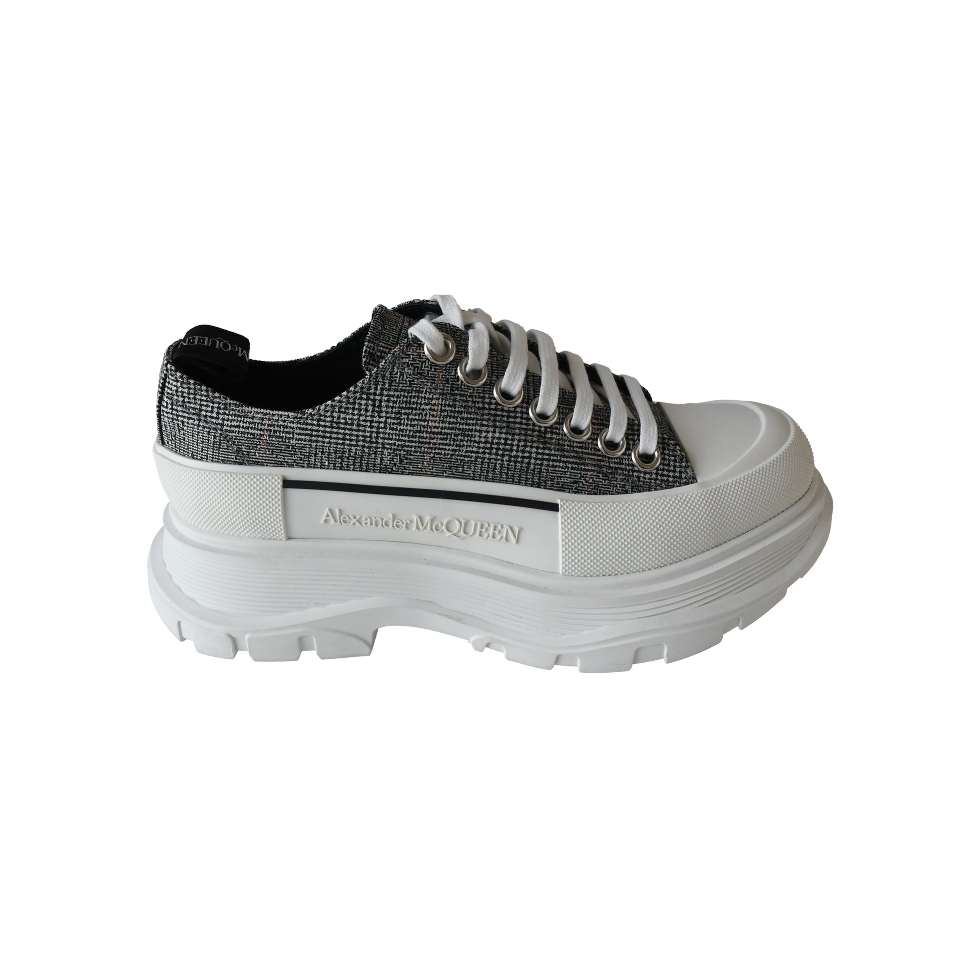 Alexander Mcqueen Tread Slick Plaid Lace-Up Sneakers Grey-NOBLEMARS