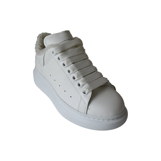 Alexander McQueen Leather Fur Trim Sneakers White-NOBLEMARS