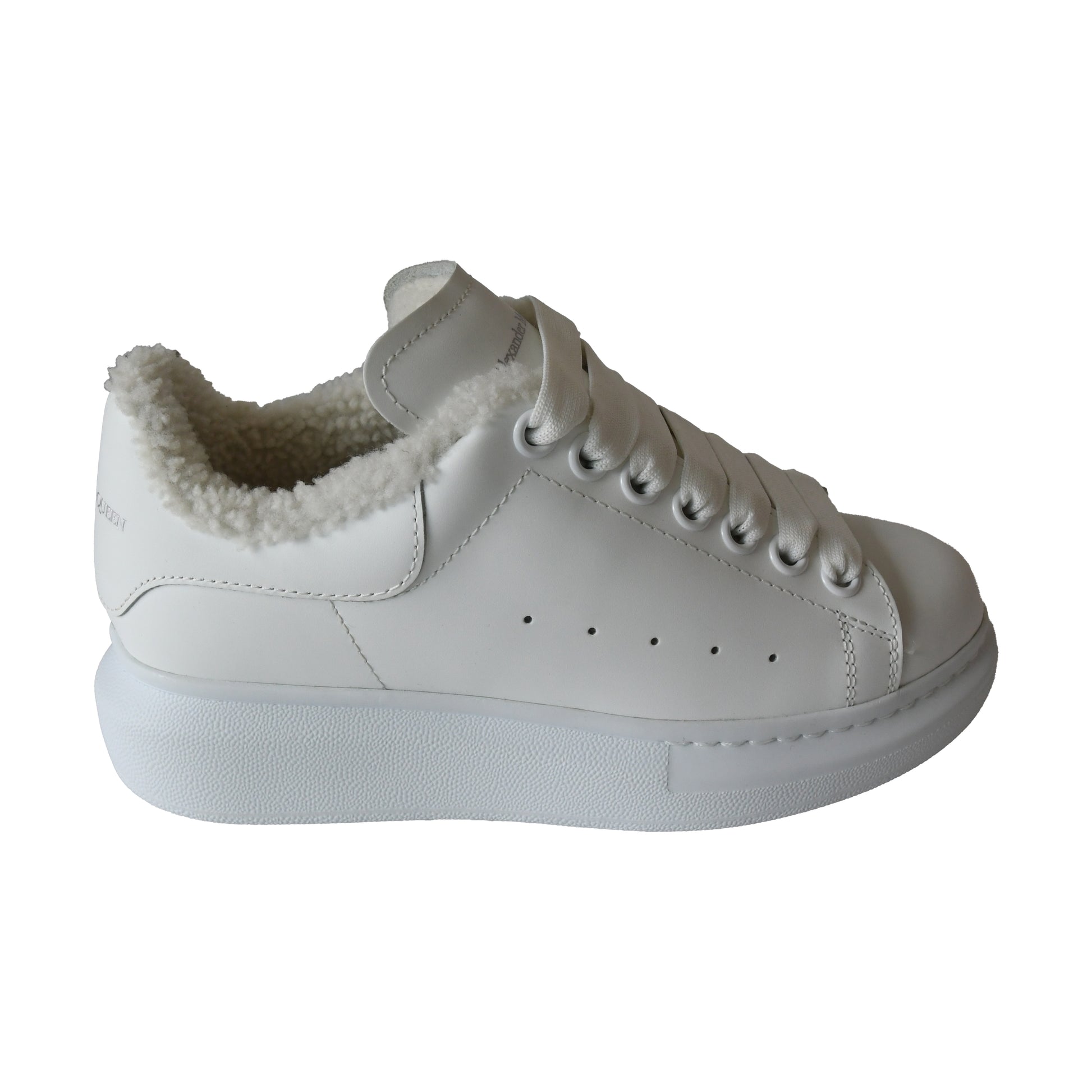 Alexander McQueen Leather Fur Trim Sneakers White-NOBLEMARS