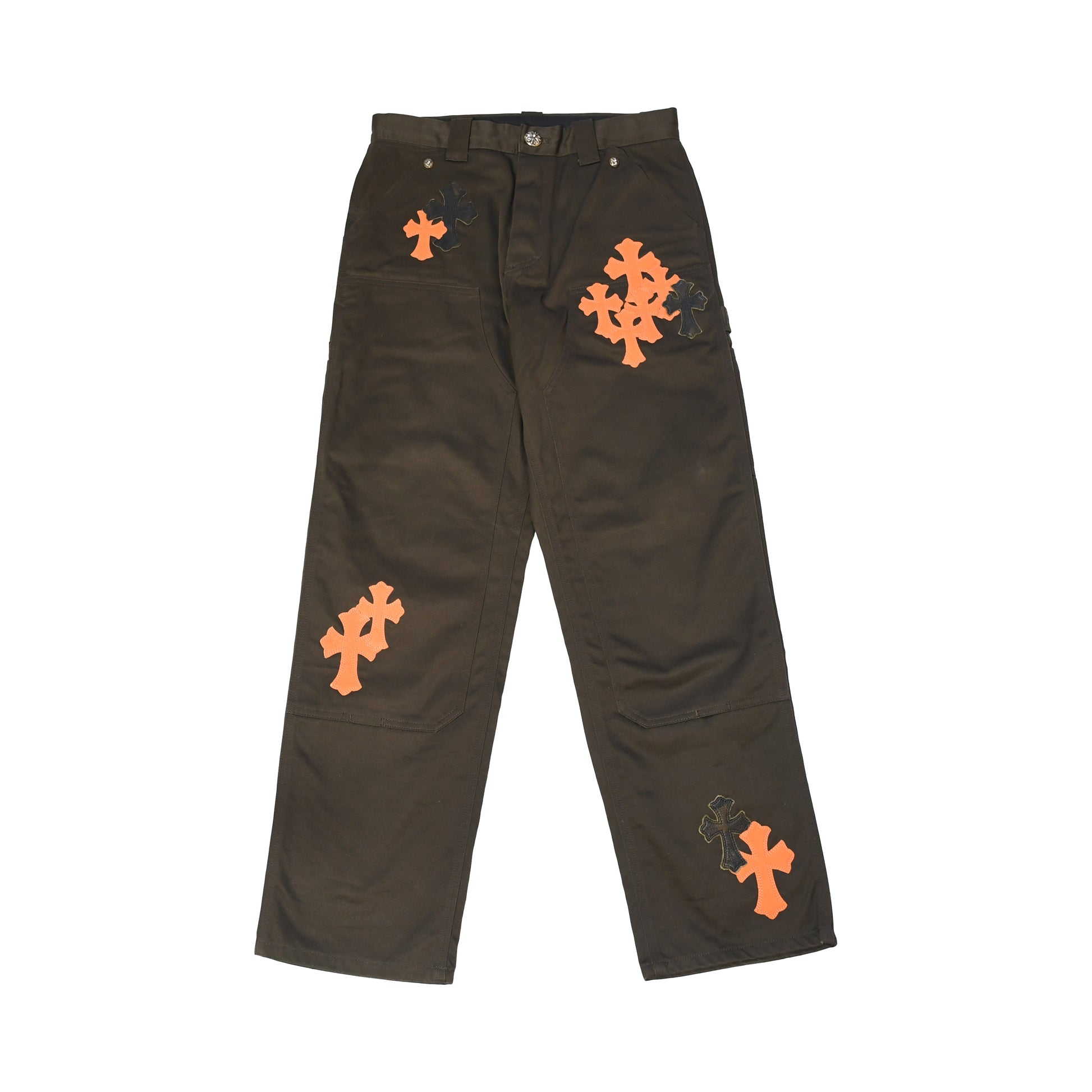 Chrome Hearts Leather Cross Double Knee Pants Brown-NOBLEMARS