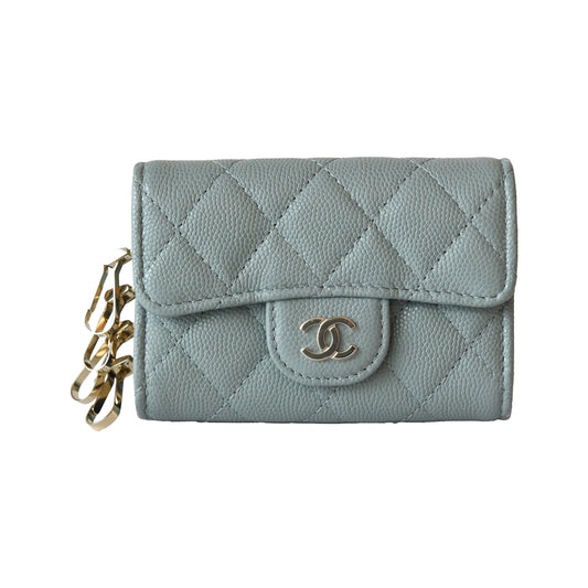 Chanel CC Caviar Quilted Classic 4 Key Holder Wallet Light Blue-NOBLEMARS