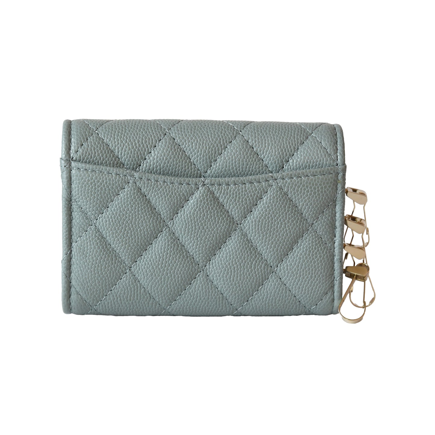 Chanel CC Caviar Quilted Classic 4 Key Holder Wallet Light Blue-NOBLEMARS