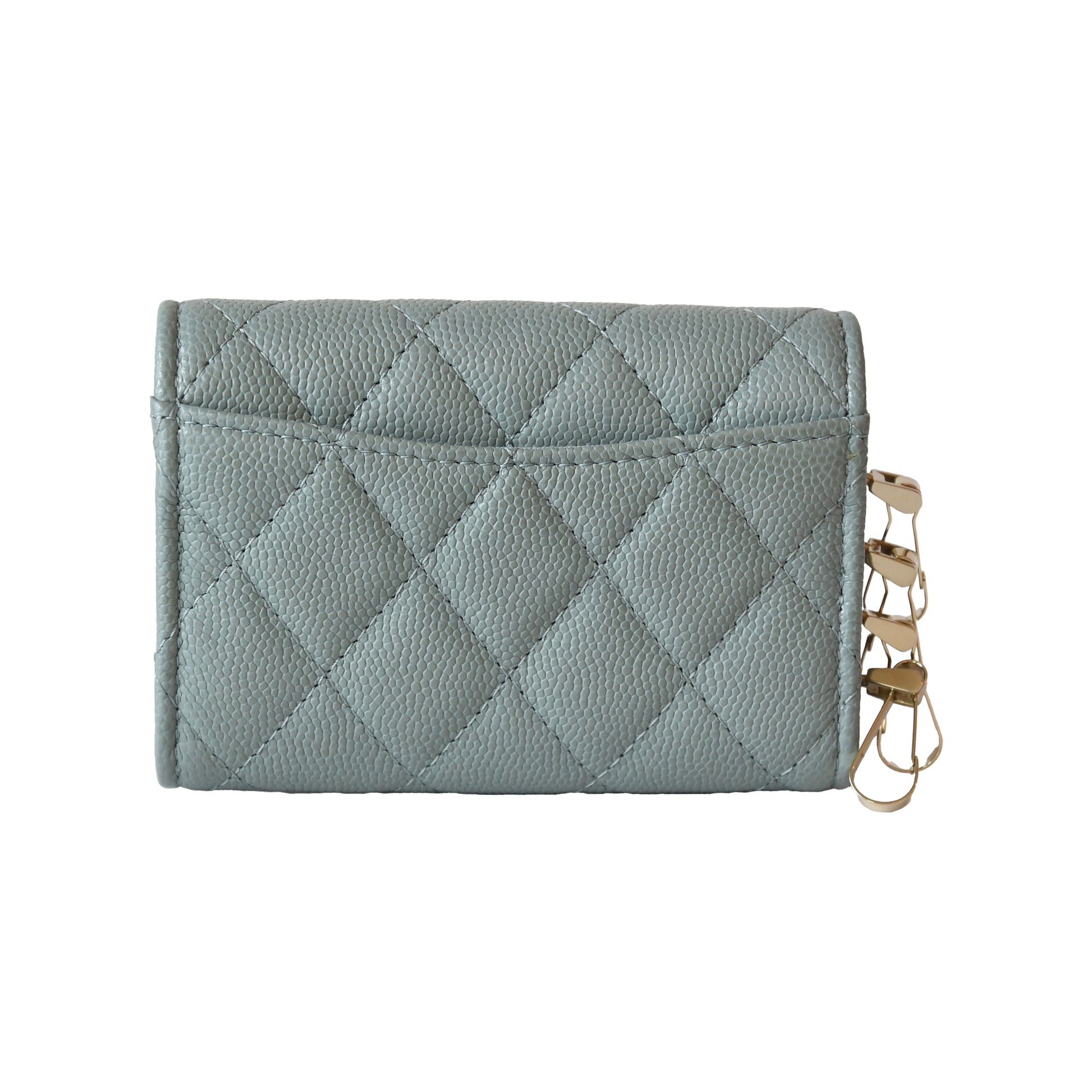 Chanel CC Caviar Quilted Classic 4 Key Holder Wallet Light Blue-NOBLEMARS