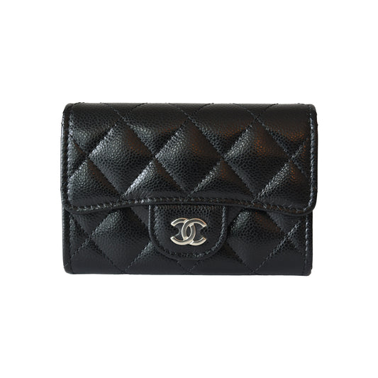 Chanel Quilted Caviar Flap Card Holder With Zipped Wallet Gold Hardware Black-NOBLEMARS